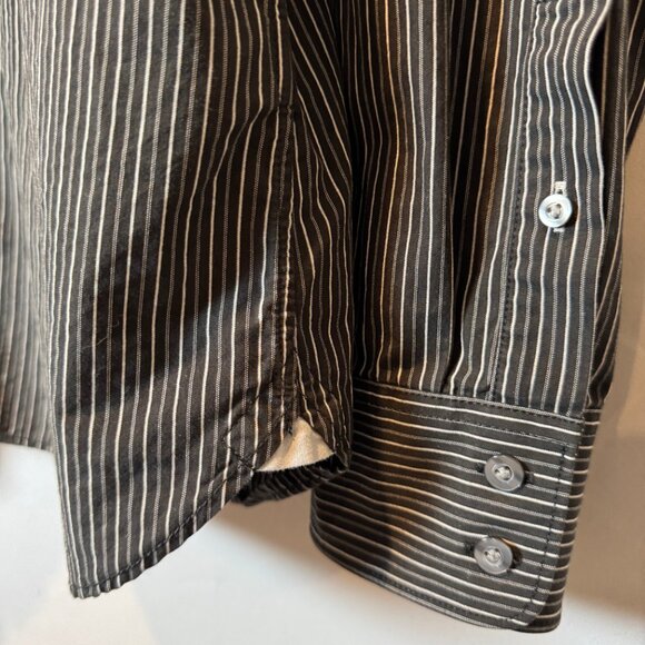 Men's American Eagle Dress Shirt Vintage Fit Black White Stripes Contrast Collar - Picture 5 of 10